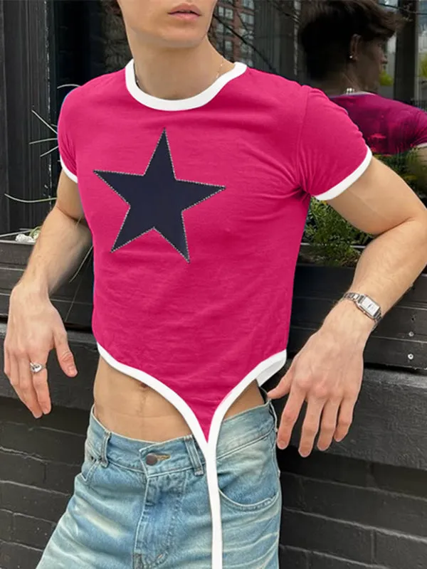 Mens Star Print Cropped Short-Sleeve T-Shirt SKUL17950 sold by Incerunmen product image thumbnail 2