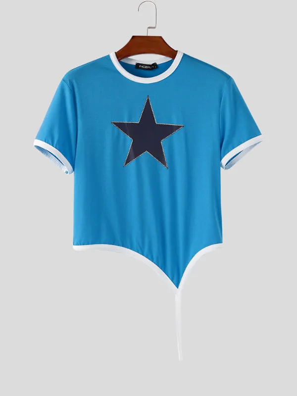 Mens Star Print Cropped Short-Sleeve T-Shirt SKUL17950 sold by Incerunmen product image thumbnail 4