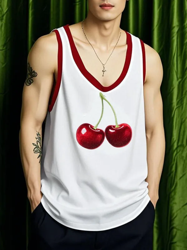 Mens Cherry Print Casual Tank SKUL18870 sold by Incerunmen