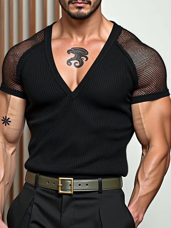 Mens Sheer Mesh V-Neck Short Sleeve T-Shirt SKUL18909 sold by Incerunmen