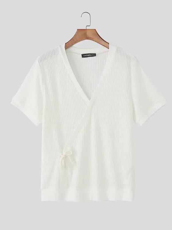 Mens Solid Color Textured Short Sleeve T-Shirt SKUL18990 sold by Incerunmen product image thumbnail 3