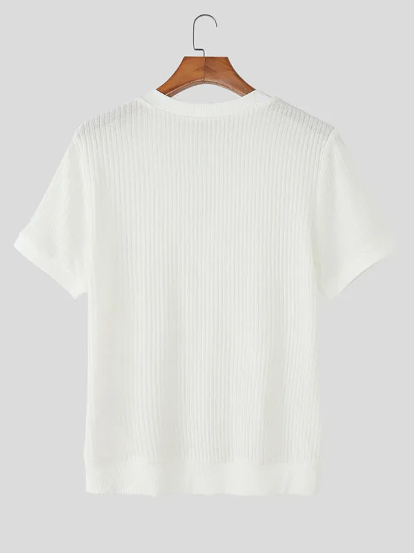 Mens Solid Color Textured Short Sleeve T-Shirt SKUL18990 sold by Incerunmen product image thumbnail 4