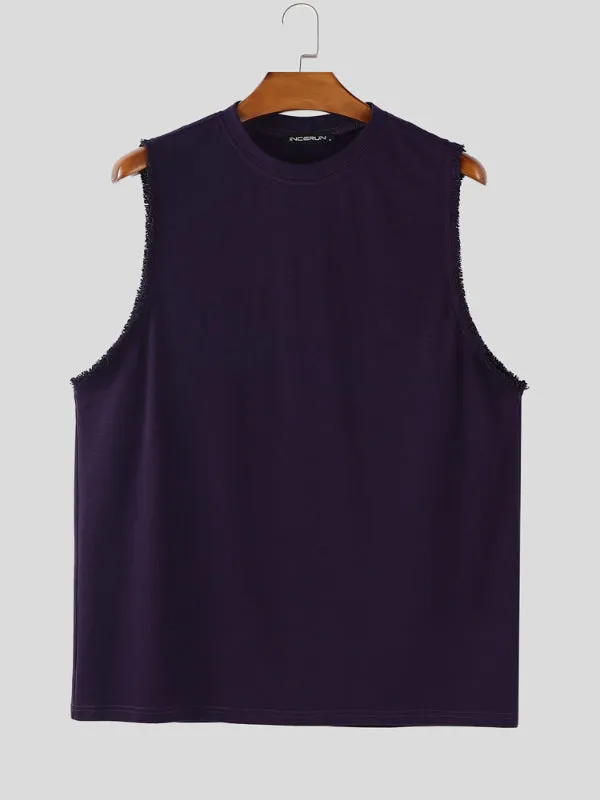 Mens Solid Color Fringe Patchwork Casual Tank SKUL18989 sold by Incerunmen product image thumbnail 4