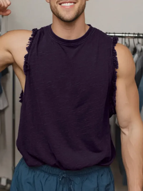 Mens Solid Color Fringe Patchwork Casual Tank SKUL18989 sold by Incerunmen product image thumbnail 3
