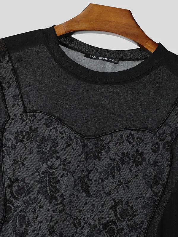 Mens Lace Patchwork Casual Short Sleeve T-Shirt SKUL13907 sold by Incerunmen product image thumbnail 5