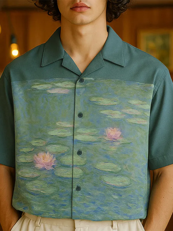 Mens Lotus Flower Print Short Sleeve Shirt SKUL17014 sold by Incerunmen