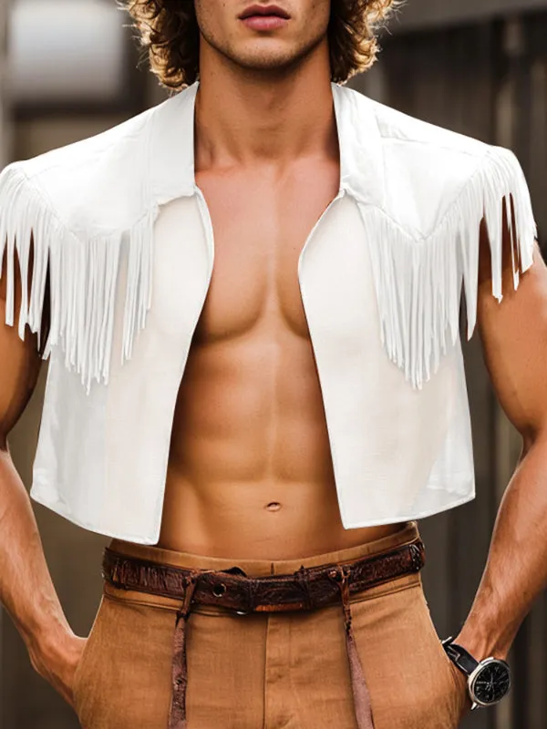 Mens Solid Color Fringe Patchwork Sleeveless Shirt SKUL12930 sold by Incerunmen product image thumbnail 2