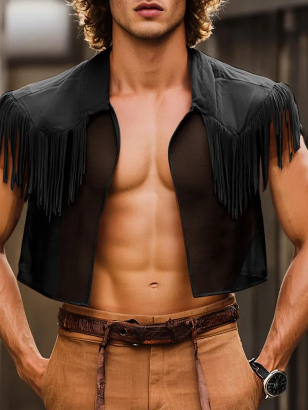 Mens Solid Color Fringe Patchwork Sleeveless Shirt SKUL12930 sold by Incerunmen