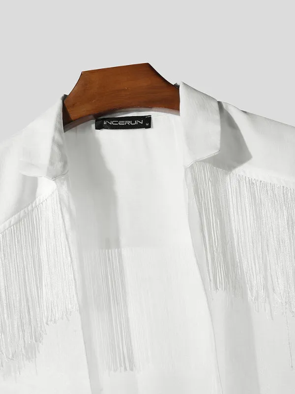Mens Solid Color Fringe Patchwork Sleeveless Shirt SKUL12930 sold by Incerunmen product image thumbnail 5