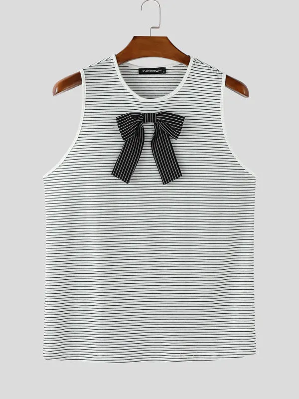 Mens Bow Detail Patchwork Striped Casual Tank SKUL20616 sold by Incerunmen product image thumbnail 3