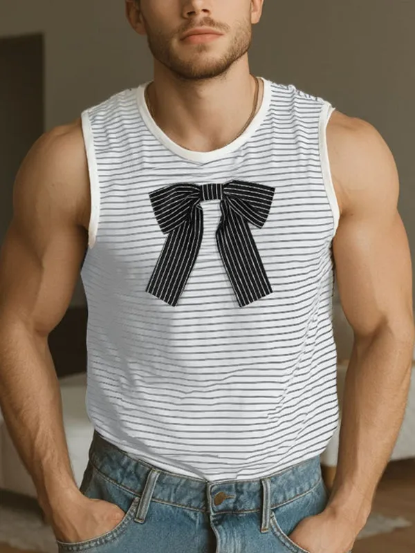 Mens Bow Detail Patchwork Striped Casual Tank SKUL20616 sold by Incerunmen product image thumbnail 2