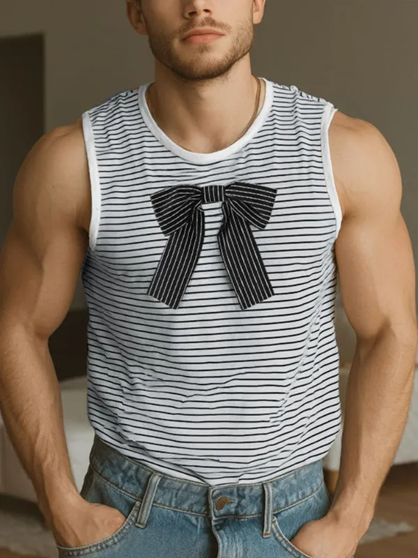 Mens Bow Detail Patchwork Striped Casual Tank SKUL20616 sold by Incerunmen