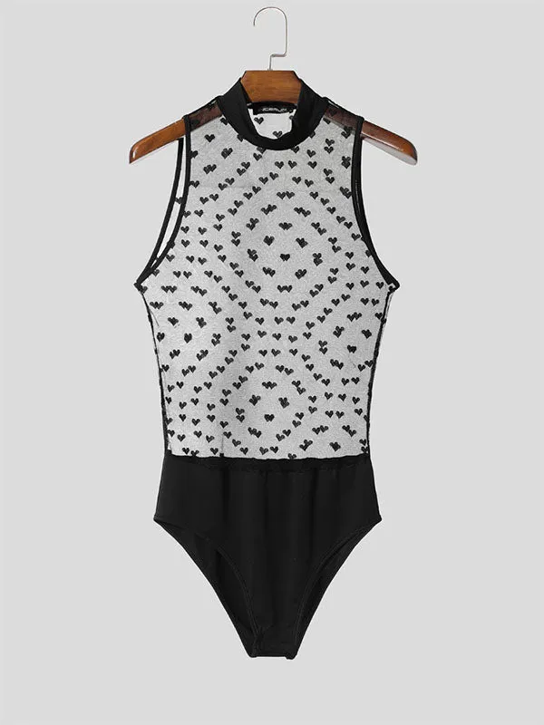 Mens Heart Print Sheer Mesh Bodysuit SKUL13903 sold by Incerunmen product image thumbnail 3