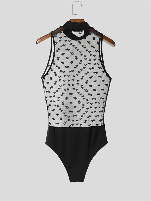 Mens Heart Print Sheer Mesh Bodysuit SKUL13903 sold by Incerunmen product image thumbnail 4
