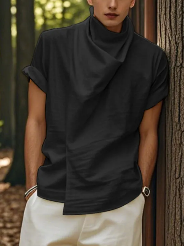 Mens Solid Color Casual High Neck Short Sleeve T-Shirt SKUL18988 sold by Incerunmen product image thumbnail 2