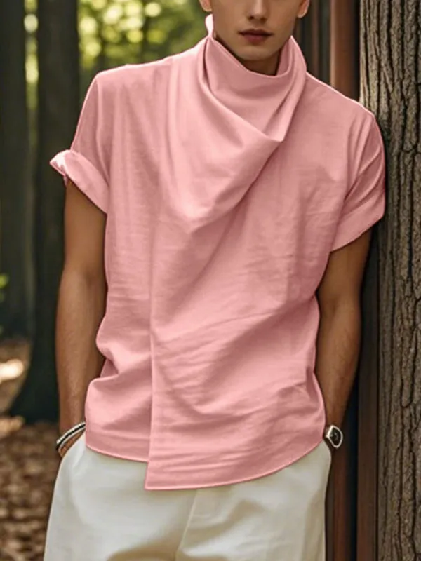 Mens Solid Color Casual High Neck Short Sleeve T-Shirt SKUL18988 sold by Incerunmen product image thumbnail 3