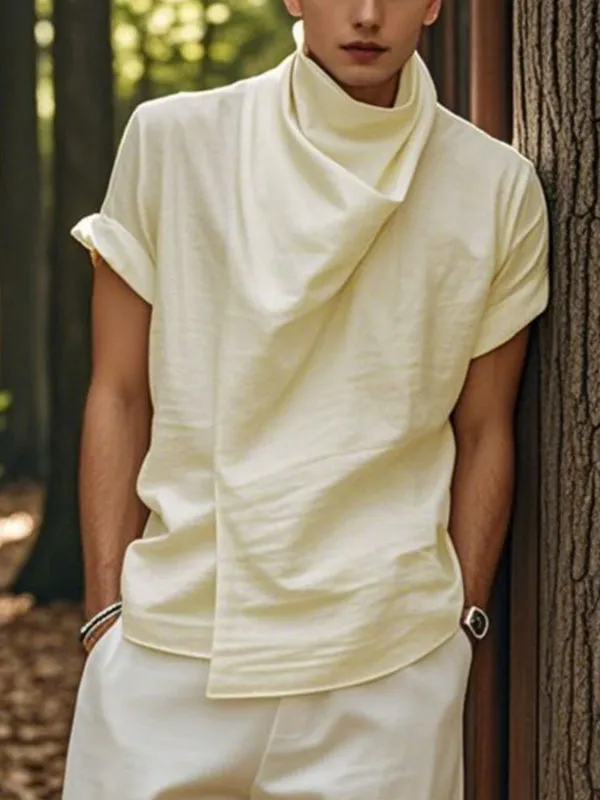 Mens Solid Color Casual High Neck Short Sleeve T-Shirt SKUL18988 sold by Incerunmen