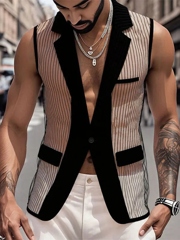 Mens Sheer Striped Casual Waistcoat SKUL18804 sold by Incerunmen product image thumbnail 2