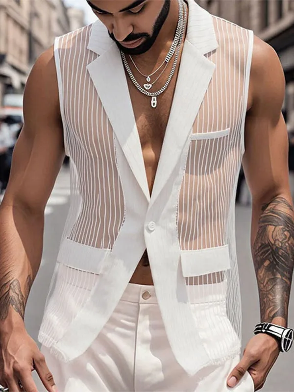 Mens Sheer Striped Casual Waistcoat SKUL18804 sold by Incerunmen