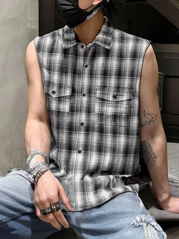 Mens Plaid Gradient Casual Sleeveless Shirt SKUL17804 sold by Incerunmen