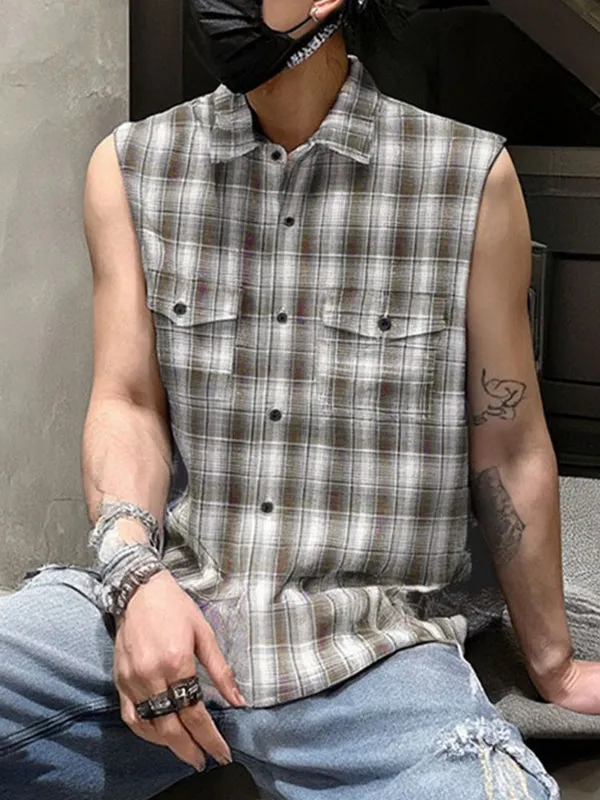 Mens Plaid Gradient Casual Sleeveless Shirt SKUL17804 sold by Incerunmen product image thumbnail 3