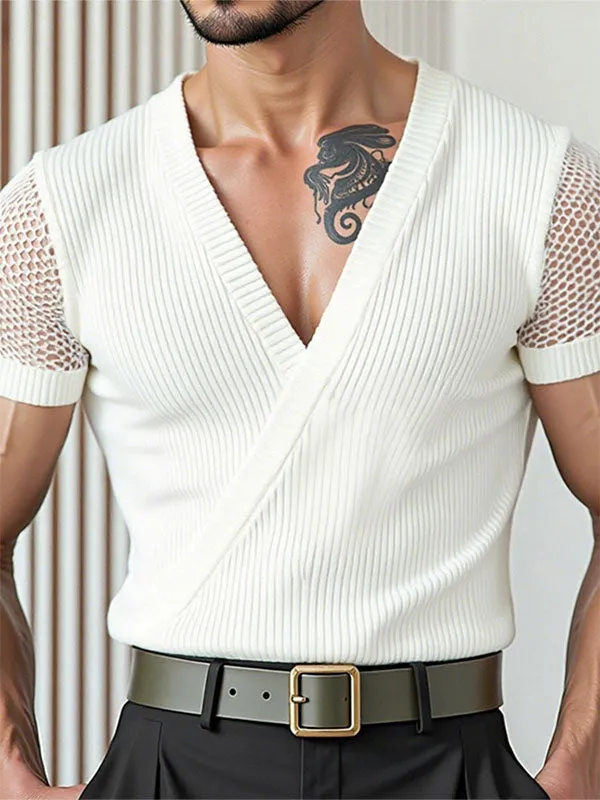 Mens Sheer Mesh Patchwork Short Sleeve T-Shirt SKUL15192 sold by Incerunmen