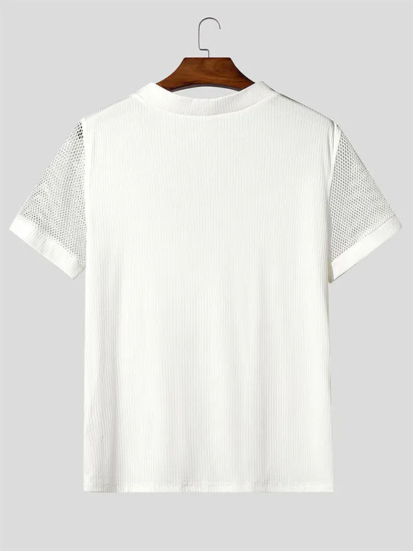 Mens Sheer Mesh Patchwork Short Sleeve T-Shirt SKUL15192 sold by Incerunmen product image thumbnail 4