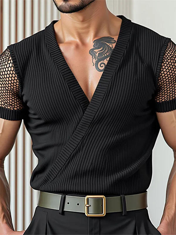 Mens Sheer Mesh Patchwork Short Sleeve T-Shirt SKUL15192 sold by Incerunmen product image thumbnail 2