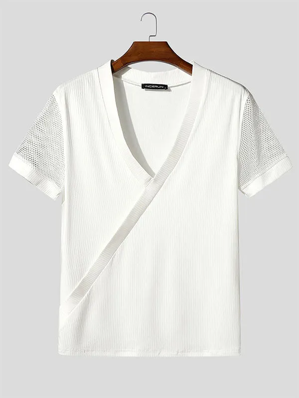 Mens Sheer Mesh Patchwork Short Sleeve T-Shirt SKUL15192 sold by Incerunmen product image thumbnail 3