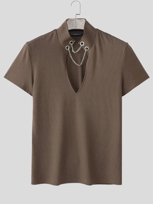 Mens Solid Color Textured Deep V Short Sleeve T-Shirt SKUL18934 sold by Incerunmen product image thumbnail 4