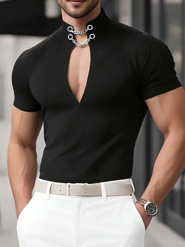 Mens Solid Color Textured Deep V Short Sleeve T-Shirt SKUL18934 sold by Incerunmen product image thumbnail 3