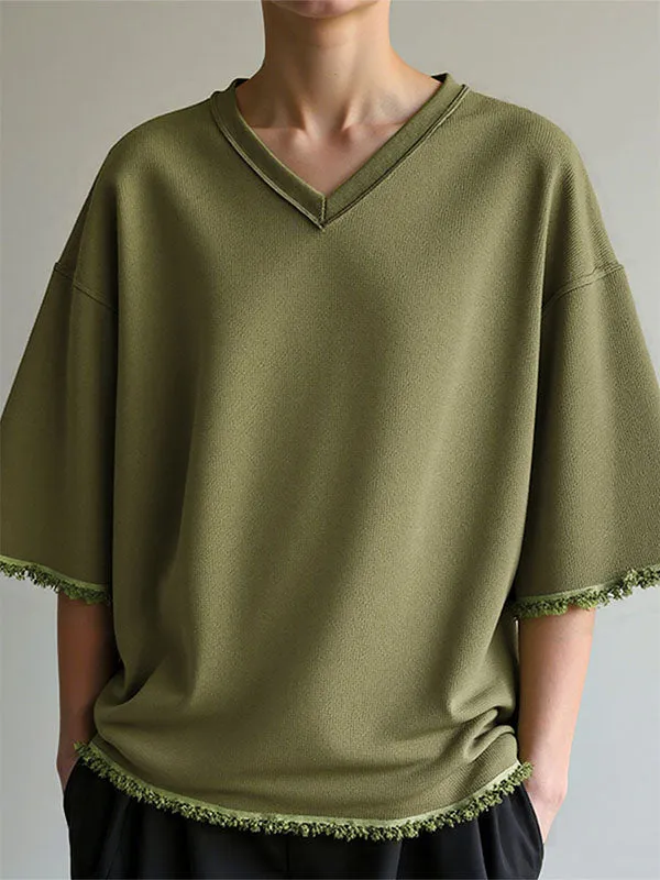 Mens Solid Color Fringe Patchwork Textured Casual T-Shirt SKUL15191 sold by Incerunmen