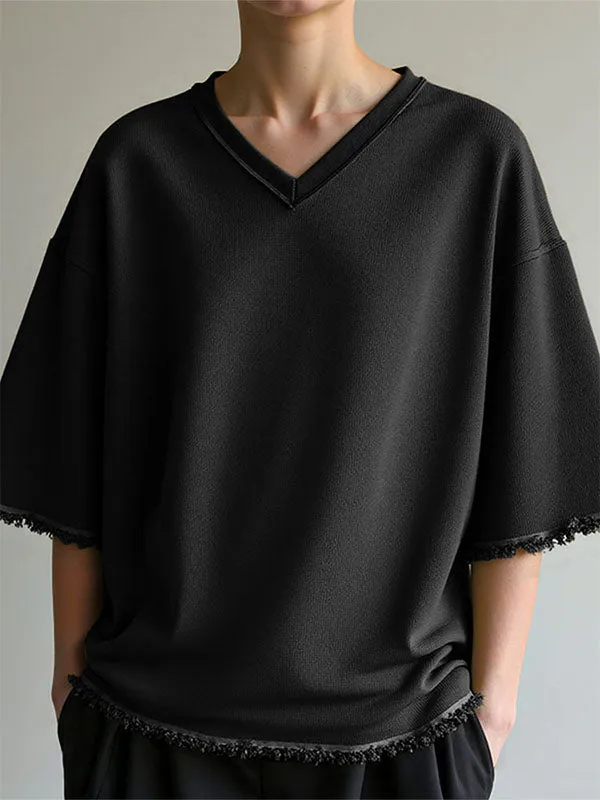 Mens Solid Color Fringe Patchwork Textured Casual T-Shirt SKUL15191 sold by Incerunmen product image thumbnail 3