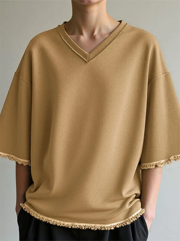 Mens Solid Color Fringe Patchwork Textured Casual T-Shirt SKUL15191 sold by Incerunmen product image thumbnail 2