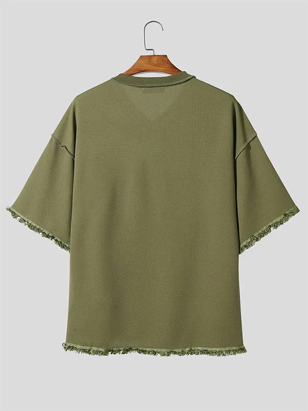 Mens Solid Color Fringe Patchwork Textured Casual T-Shirt SKUL15191 sold by Incerunmen product image thumbnail 5