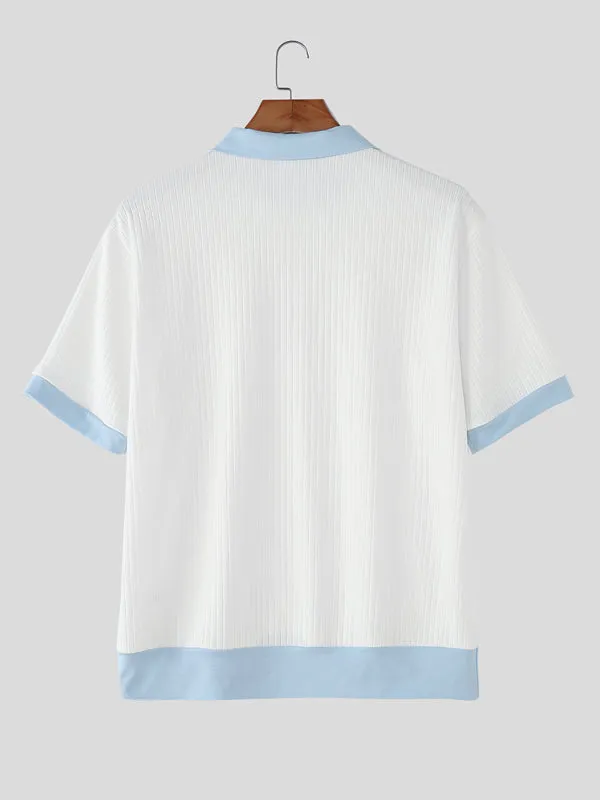 Mens Solid Color Textured Casual Short Sleeve Shirt SKUL18984 sold by Incerunmen product image thumbnail 5