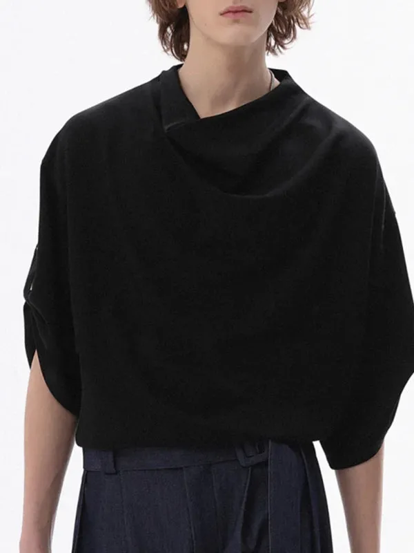 Mens Solid Color Draped Neck Casual T-Shirt SKUL13924 sold by Incerunmen