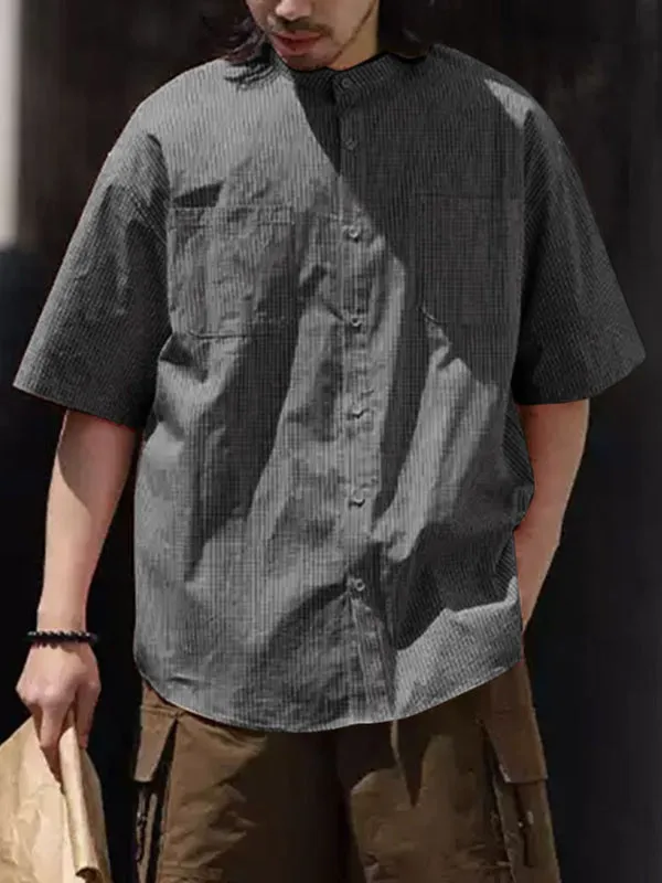 Mens Solid Color Striped Short Sleeve Shirt SKUL17881 sold by Incerunmen