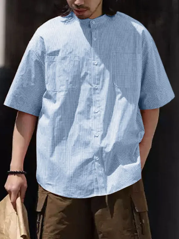 Mens Solid Color Striped Short Sleeve Shirt SKUL17881 sold by Incerunmen product image thumbnail 3