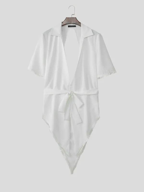 Mens Solid Color Backless Short Sleeve Shirt SKUL15367 sold by Incerunmen product image thumbnail 5