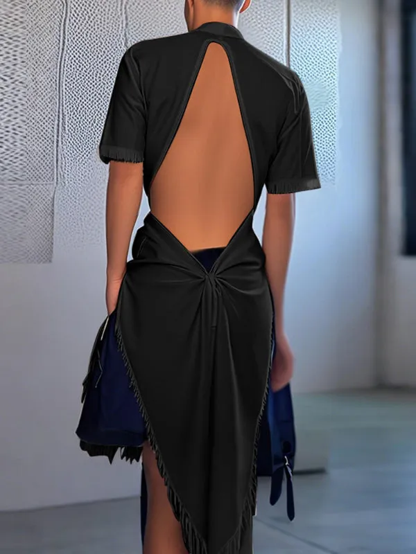 Mens Solid Color Backless Short Sleeve Shirt SKUL15367 sold by Incerunmen product image thumbnail 2