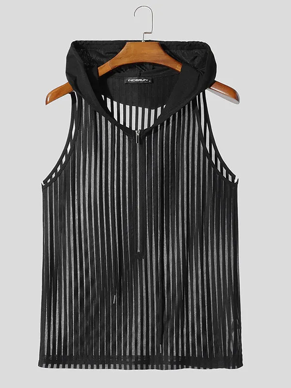 Mens Solid Color Sheer Striped Hooded Tank SKUL11815 sold by Incerunmen product image thumbnail 3