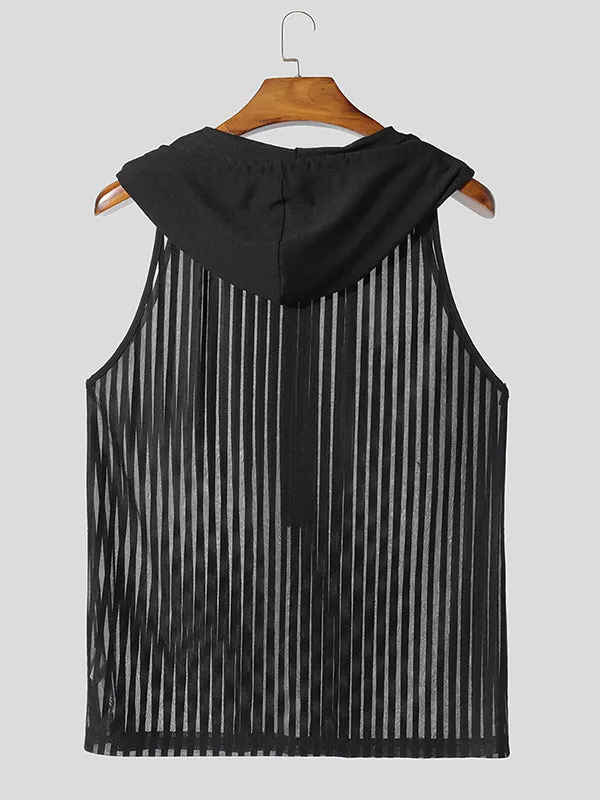Mens Solid Color Sheer Striped Hooded Tank SKUL11815 sold by Incerunmen product image thumbnail 4