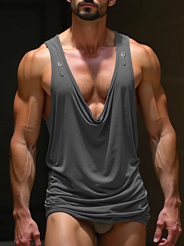 Mens Solid Color Draped Neck Casual Tank SKUL13653 sold by Incerunmen product image thumbnail 2