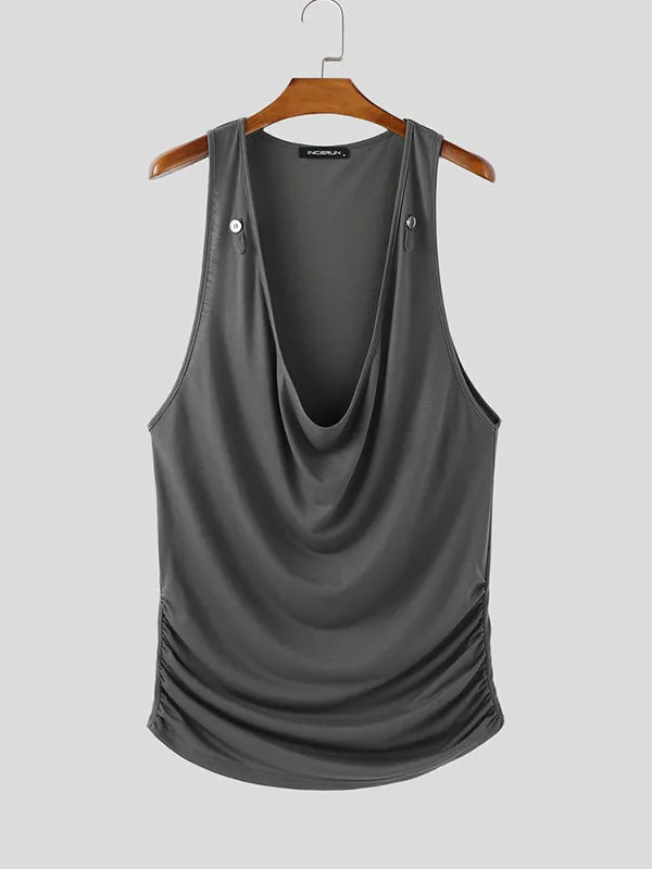 Mens Solid Color Draped Neck Casual Tank SKUL13653 sold by Incerunmen product image thumbnail 4
