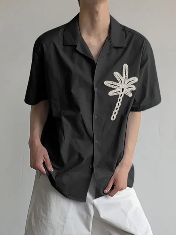 Mens Coconut Tree Embroidered Short Sleeve Shirt SKUL17878 sold by Incerunmen