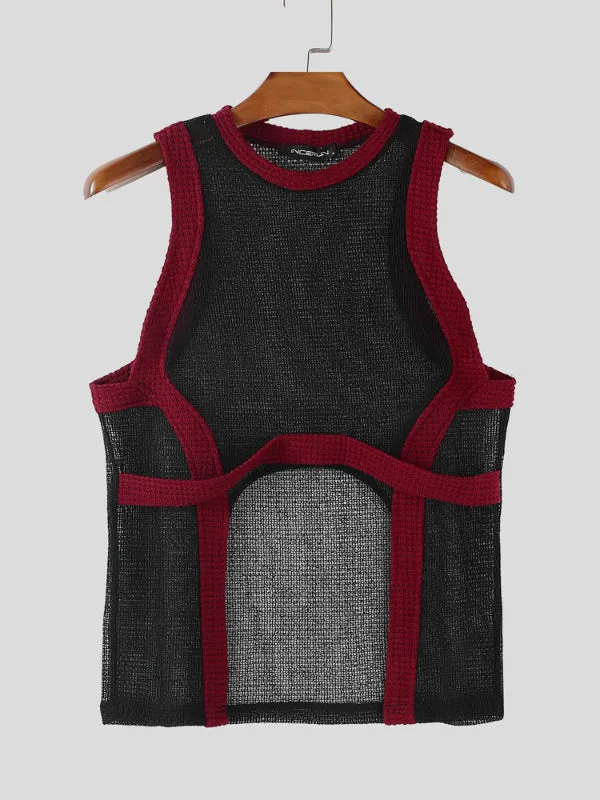 Mens Sheer Mesh Hollow Colorblock Tank SKUL12796 sold by Incerunmen product image thumbnail 4