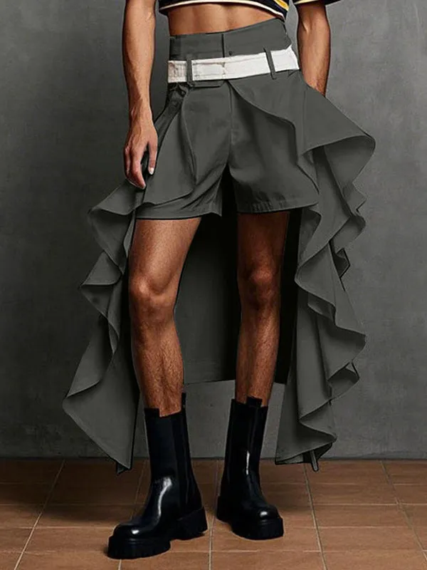 Mens Solid Color Ruched Ruffle Short SKUL09553 sold by Incerunmen product image thumbnail 2