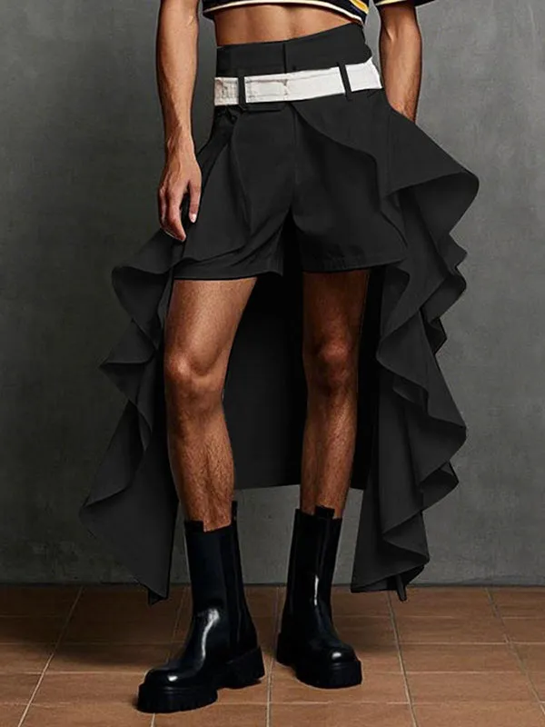 Mens Solid Color Ruched Ruffle Short SKUL09553 sold by Incerunmen