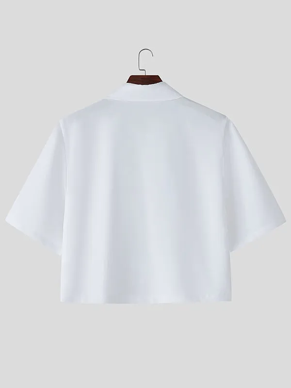 Mens Diamond Print Patchwork Cropped Short-Sleeve Shirt SKUL13692 sold by Incerunmen product image thumbnail 4